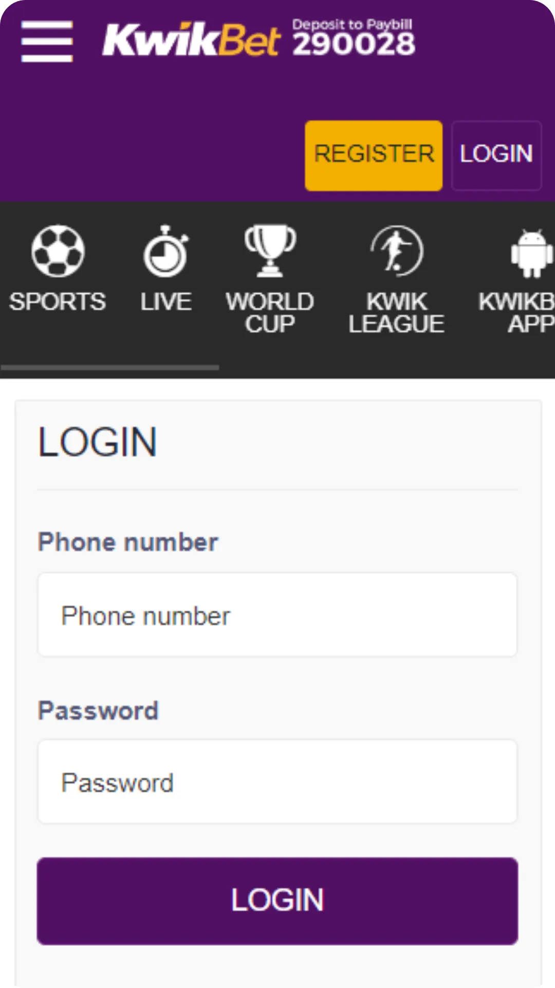 Kwikbet Mobile App Screenshot